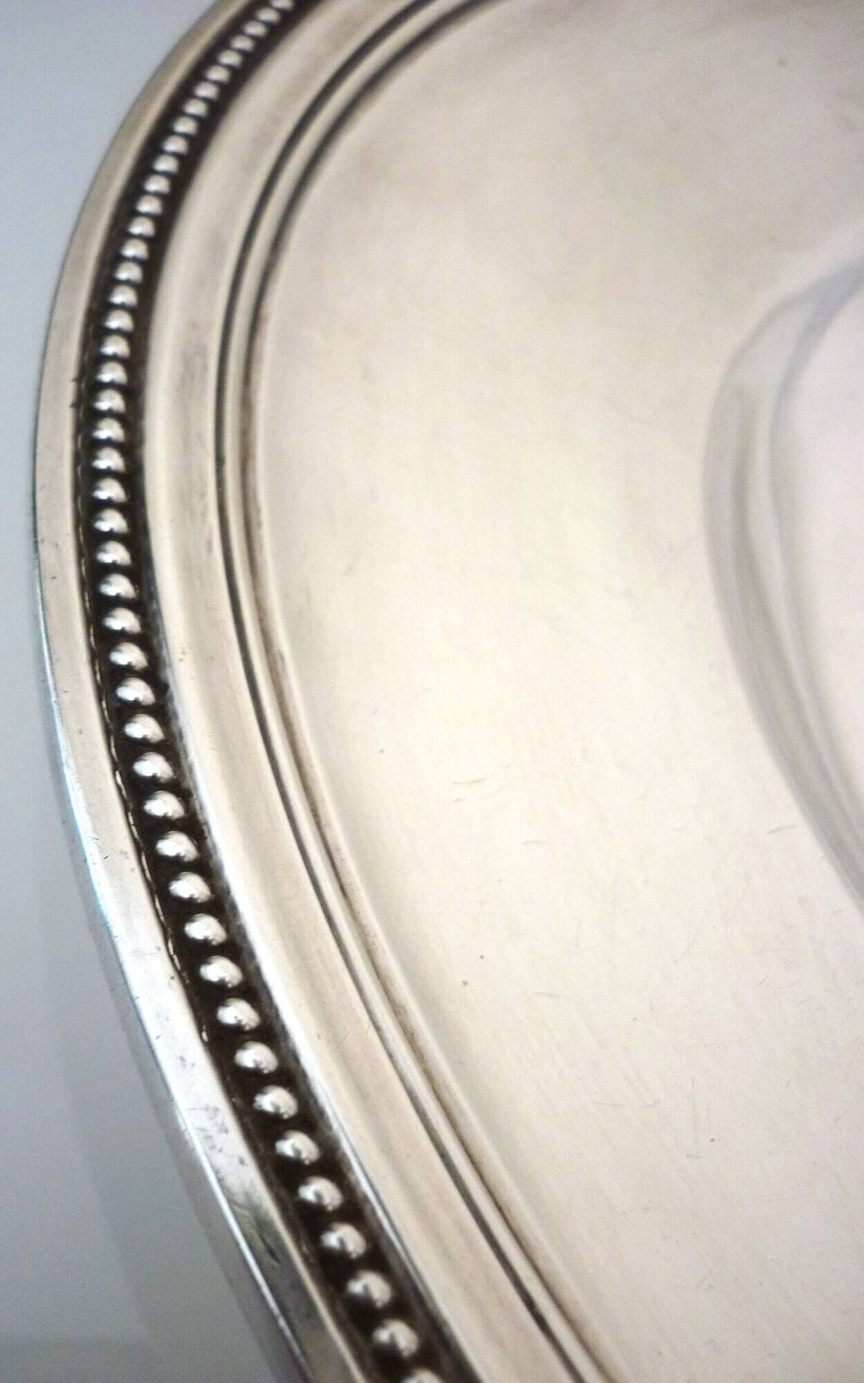Oval dish, silver-plated metal, Christofle goldsmith, pearl frieze model, 49cm