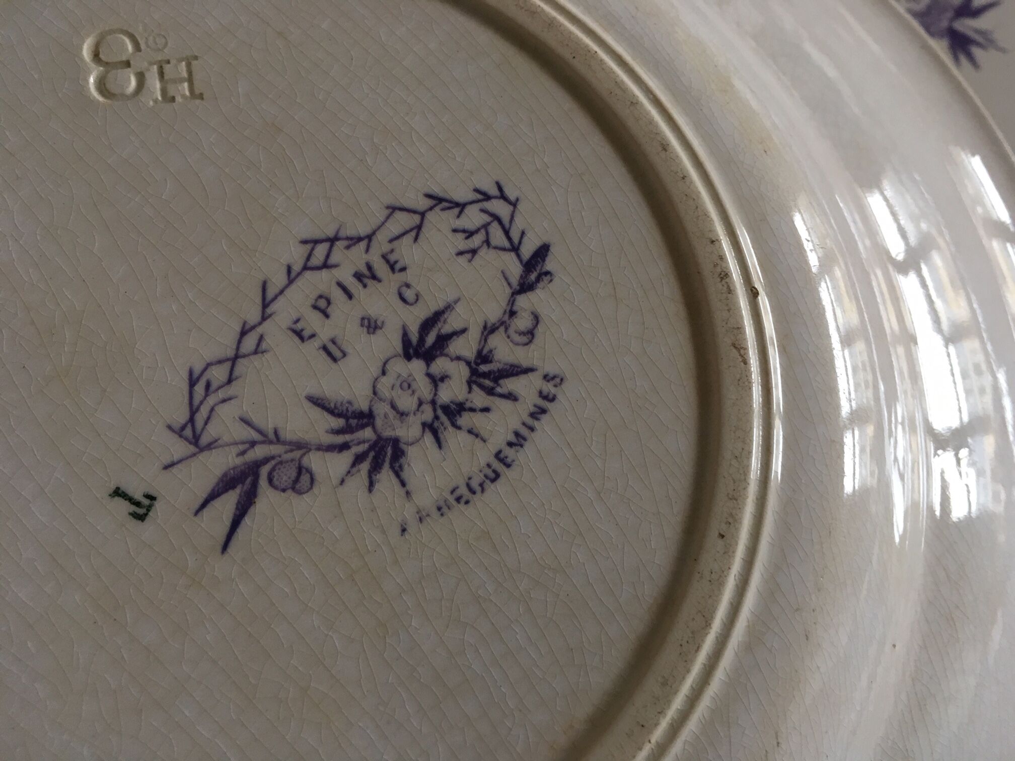 Set of 7 soup plates earthenware of Sarreguemines circa 1870 décor thorns