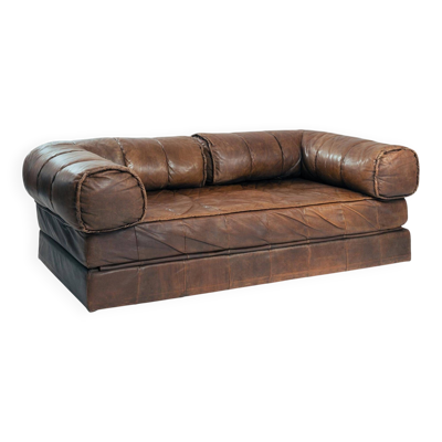 Canapé-lit en patchwork de cuir modulaire marron, années 1970