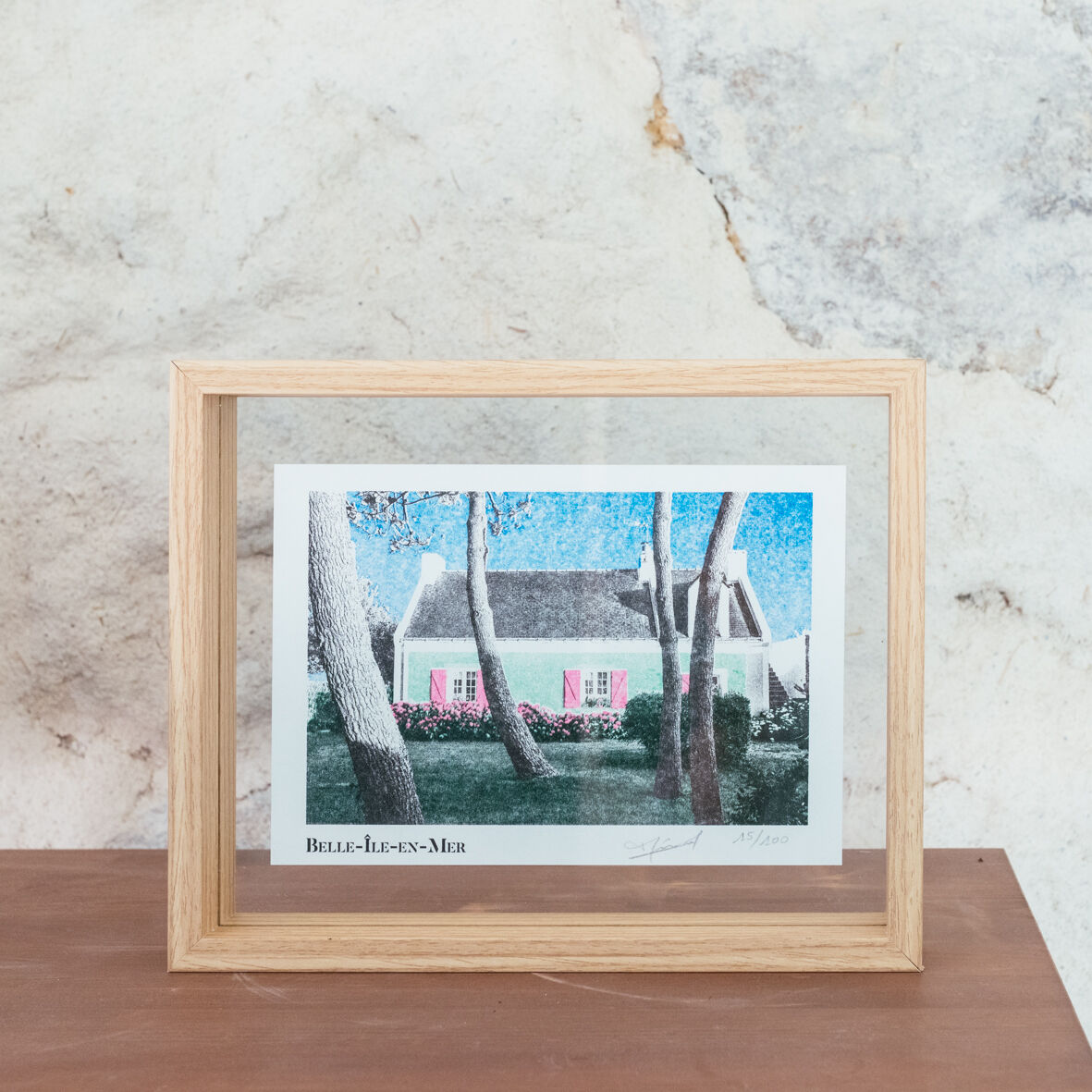 Framed Risography poster, 27 x 22, limited edition 100ex., cotton paper 130 grams - Belle-Île