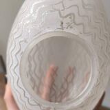 Vintage oval glass lamp globe with white painted pattern