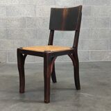 Suite of 6 chairs brutalist style straw and solid oak