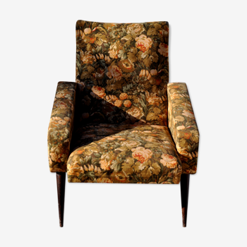 Fauteuil tissu fleurs années 60