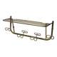 Coat rack with 4 hooks with shelf and vintage mirror in golden metal