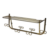 Porte manteau a 4 patères avec étagère et miroir vintage en métal doré
