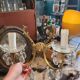 Set of two brass pendant wall lights