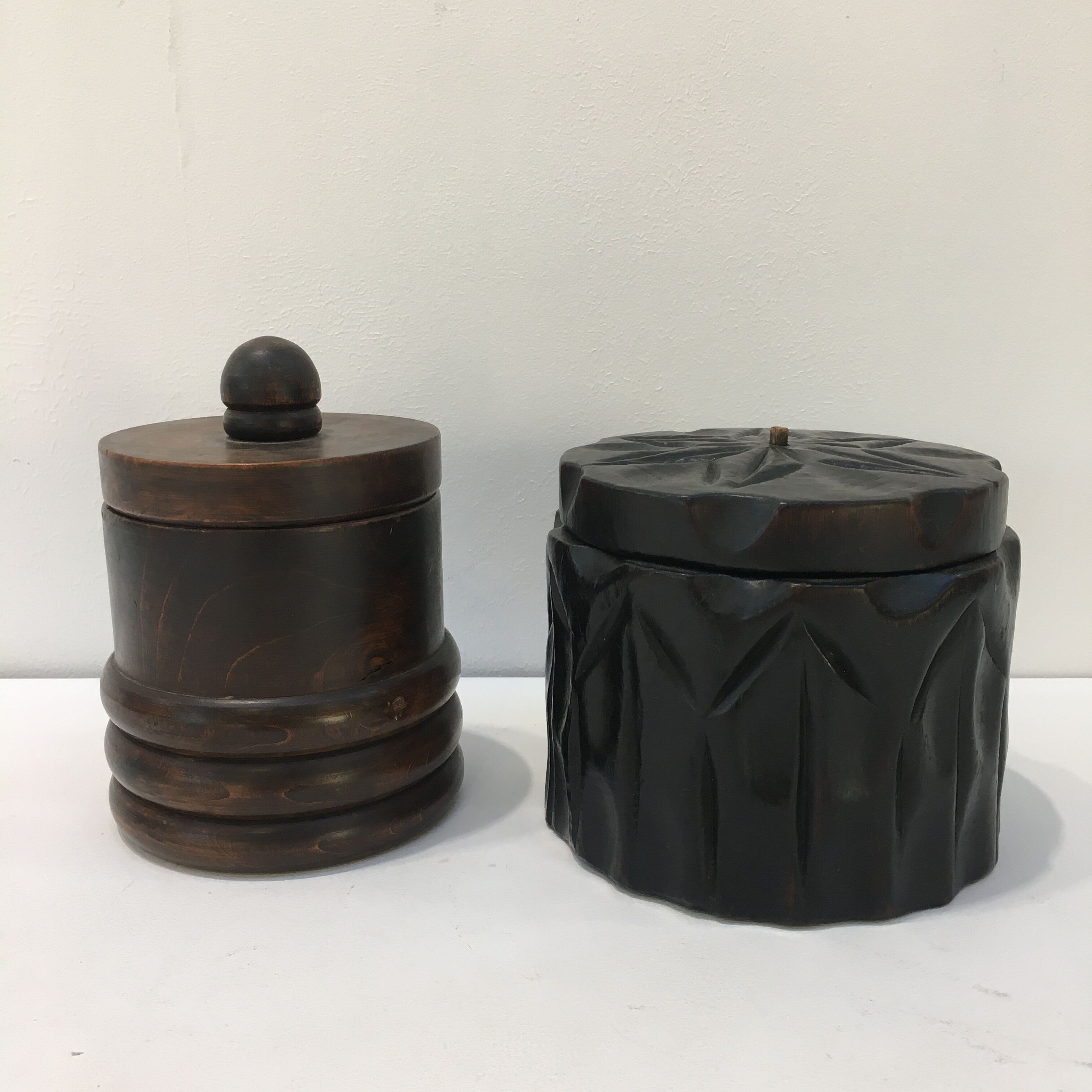 Two old wooden tobacco boxes