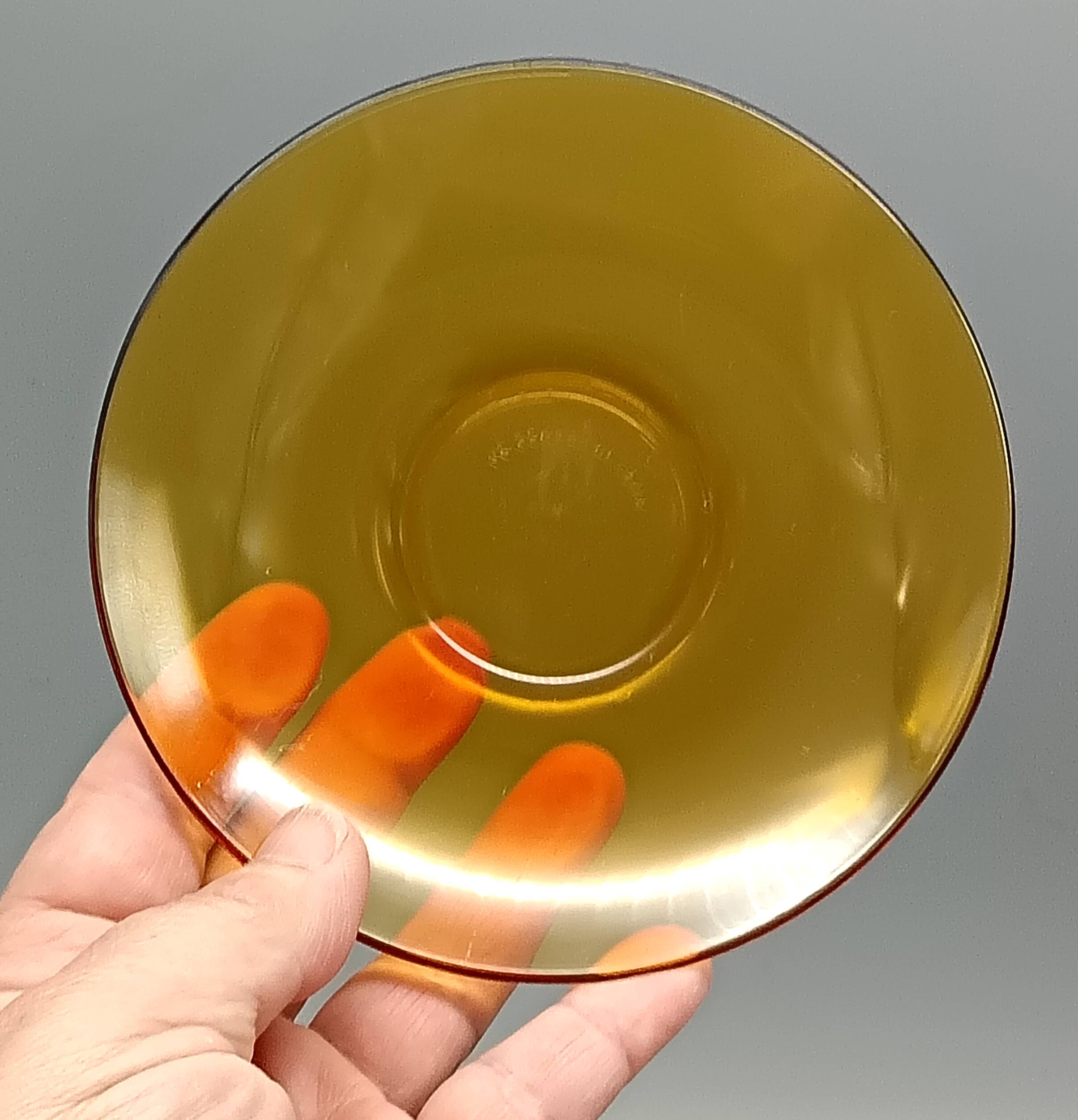 6 DURALEX CUPS with SAUCERS amber color France vintage