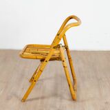 4 chaises pliante en bambou, rotin et laiton, Italie, 1970