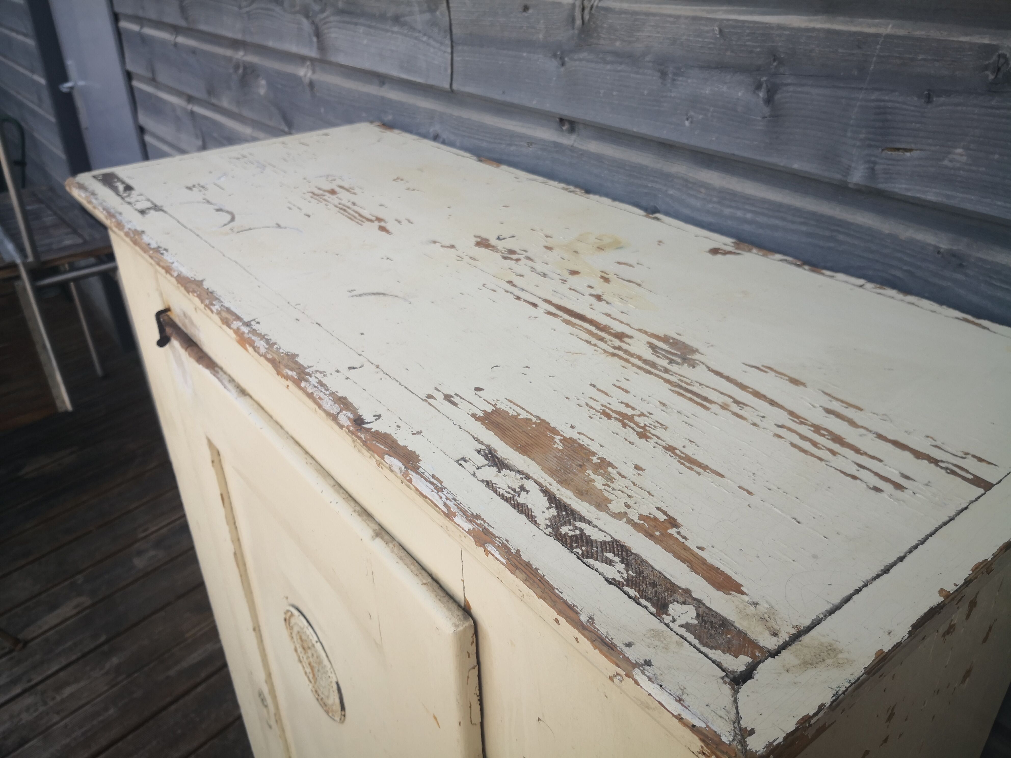 Vintage wooden pantry, old kitchen furniture