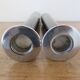 Pair of designer candlesticks, XXL, tapered, teak and chrome metal, 1980s