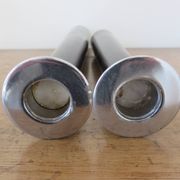 Pair of designer candlesticks, XXL, tapered, teak and chrome metal, 1980s