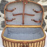 Wicker picnic basket, blue gingham interior