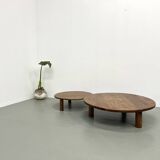 Duo of large modernist tripod coffee tables