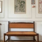Provençal rustic wood and straw bench