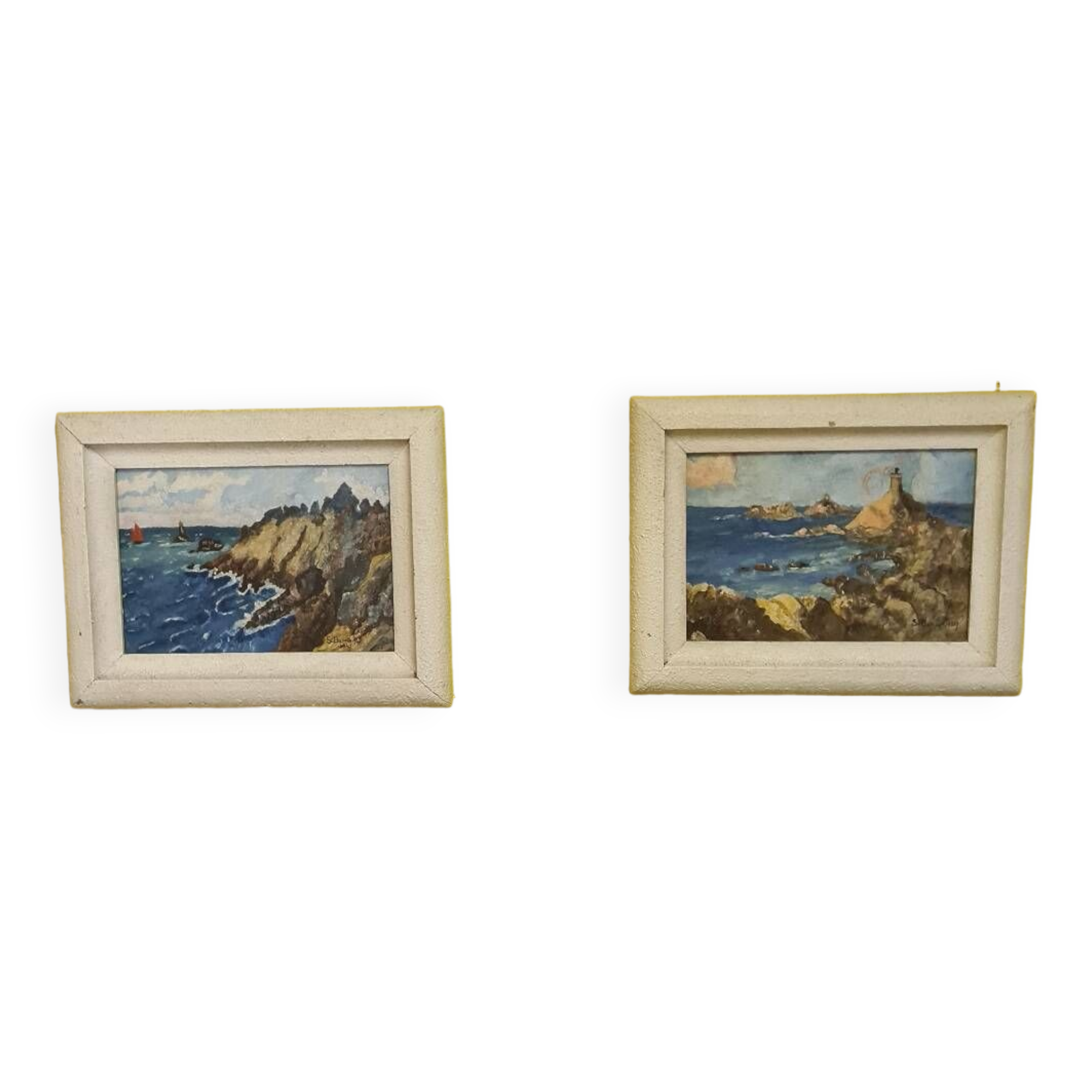 Oil on panel pendant with the French Coast By S. Barrier From 1947