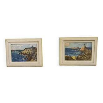 Oil on panel pendant with the French Coast By S. Barrier From 1947