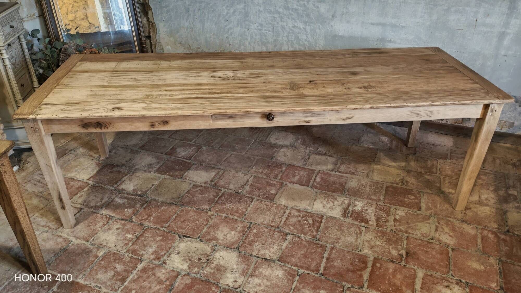 Solid oak farmhouse table "brut" 247x89, top "chocolate oak"