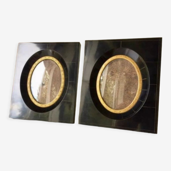 Pair black vintage bakelite frames 14.5 cm x 12.5 cm glass 8.5 cm x  6 cm