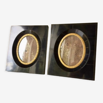 Paire cadres bakélite vintage noir 14,5 cm x 12,5 cm verre 8,5 cm x 6 cm