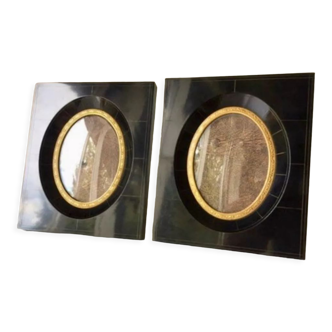 Pair black vintage bakelite frames 14.5 cm x 12.5 cm glass 8.5 cm x  6 cm