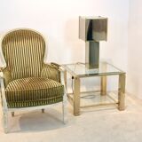 Table d'appoint carrée en verre plaqué or 23 carats Belgochrom