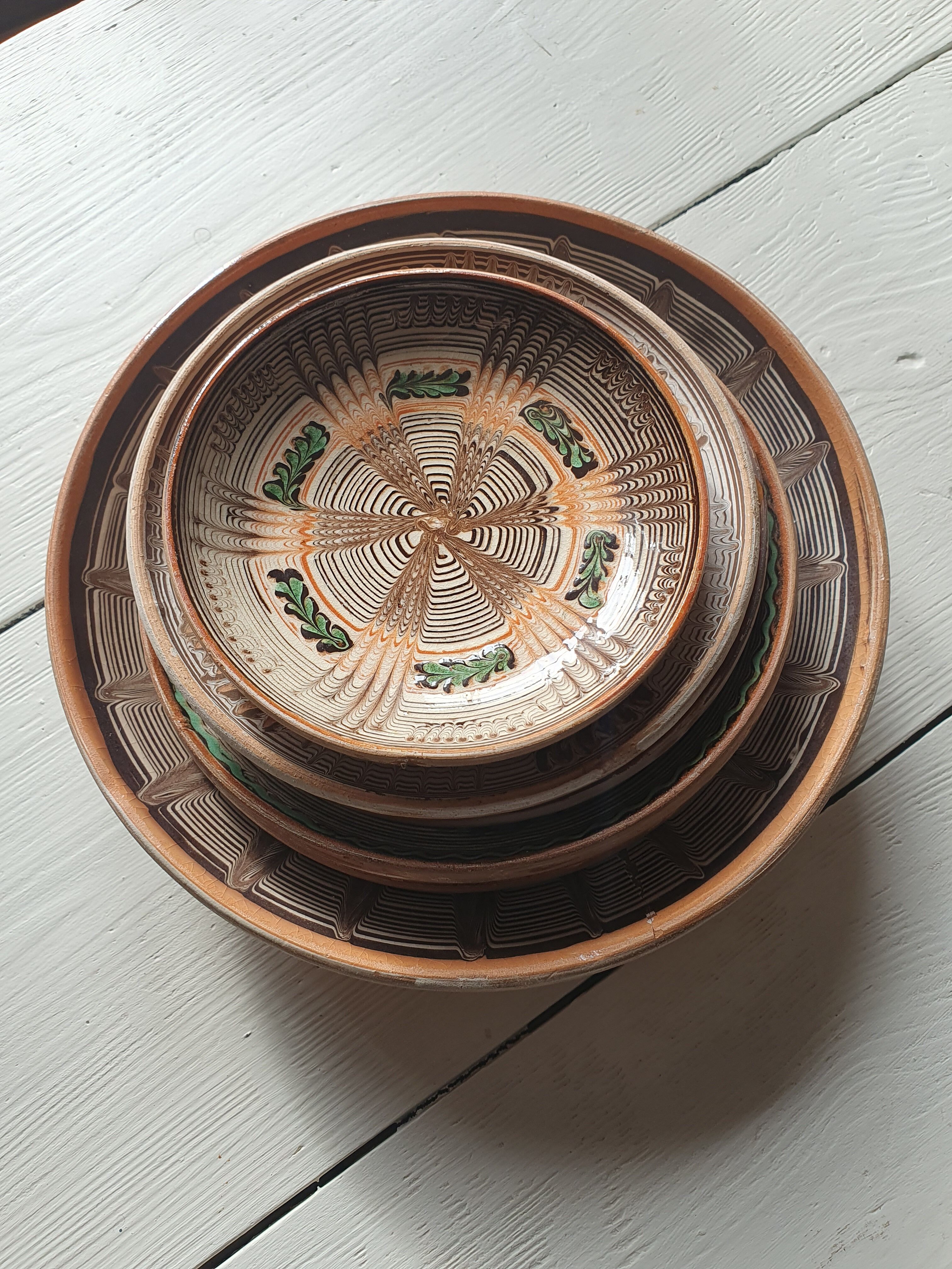 6 handmade ceramic plates Romania slavic vintage wall or table