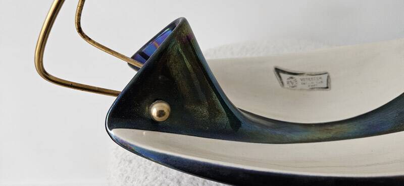 Suspended cup Verceram – Iridescent ceramic & brass – 1950s–60s