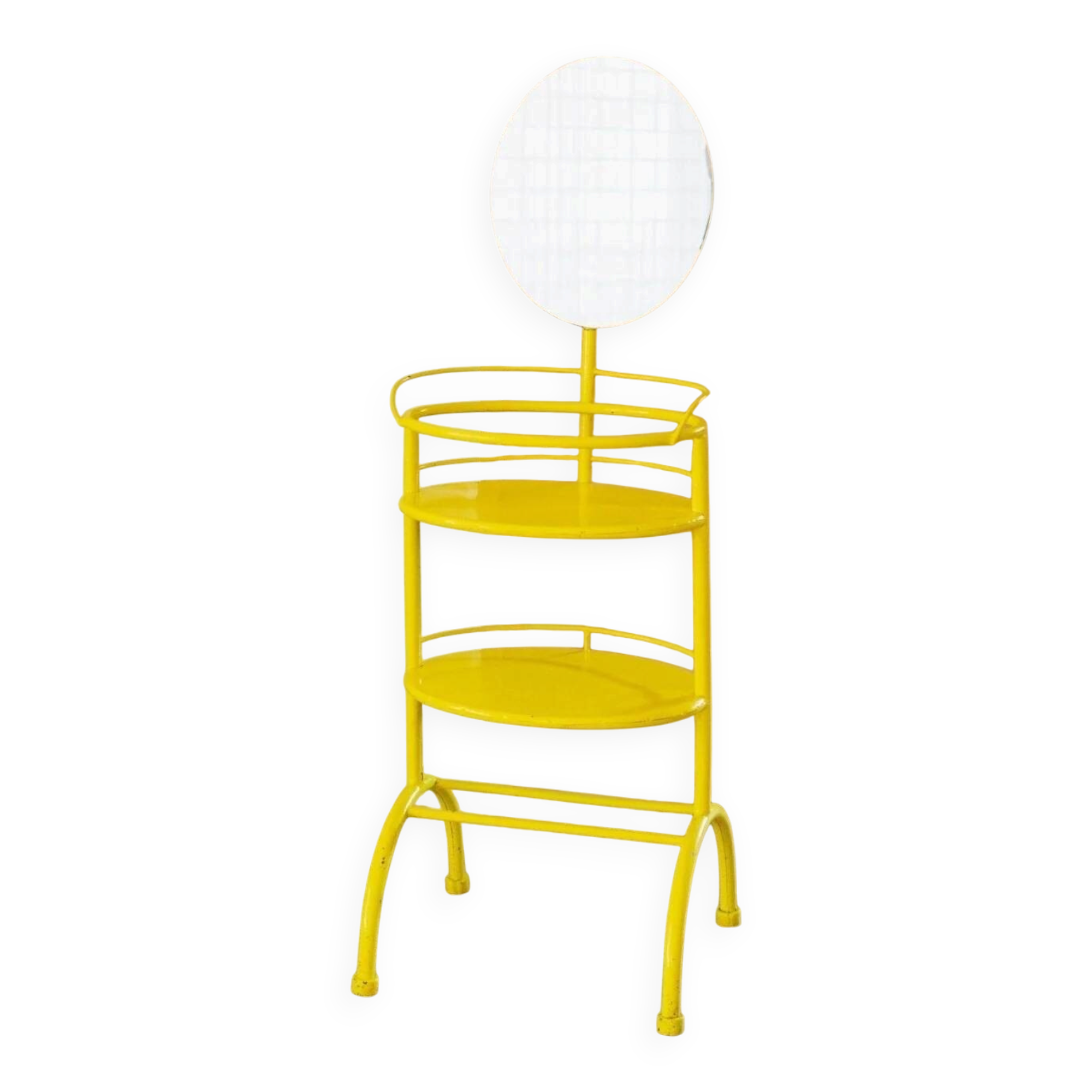 Vintage metal side table with mirror, 1960s - multifunctional yellow shelf from Italy.