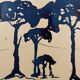 Painting, monochrome watercolor "Twilight over the Pine Forest" Provence, signed
