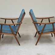 Pair of blue boomerang armchairs by Antonin Suman for Ton (Thonet) 1960