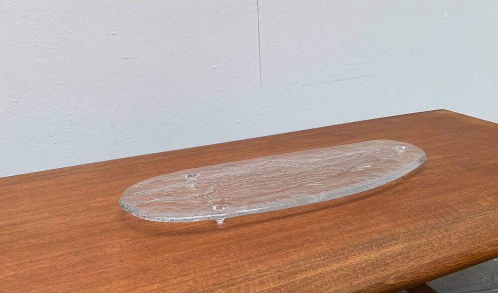 Large Vintage Glass Plate in the Shape of a Swedish Fish by Pukeberg Glass