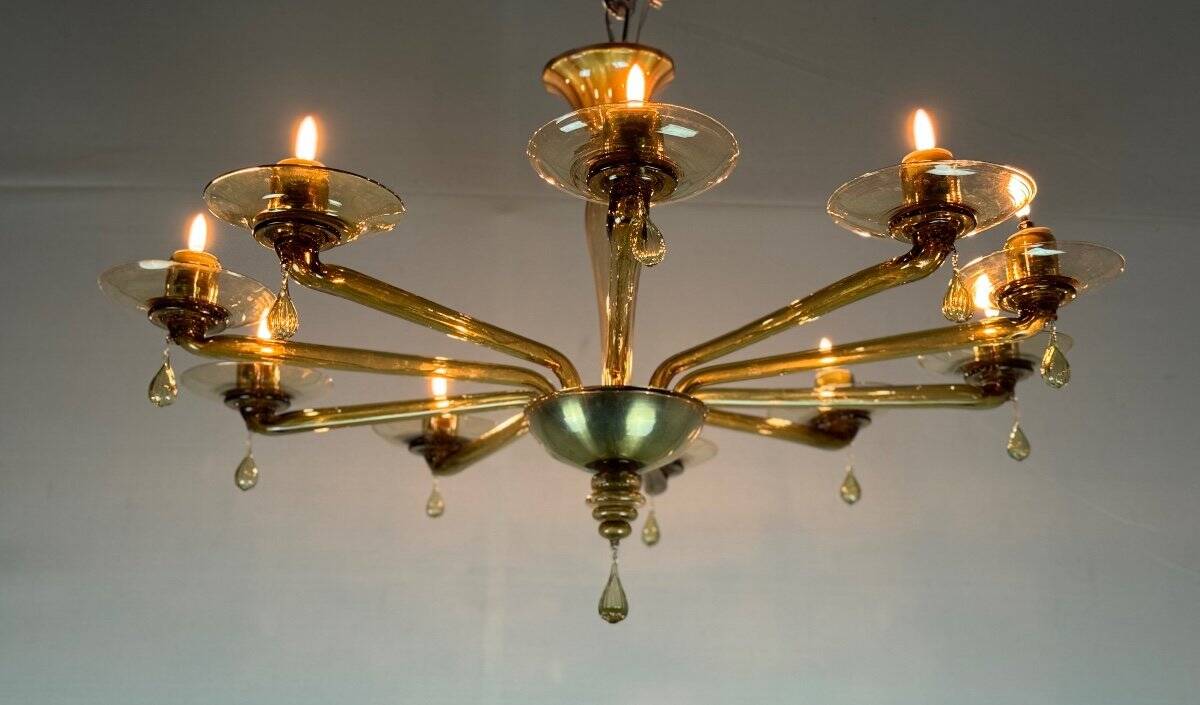 Venetian chandelier in mordoré murano glass by venini circa 1940