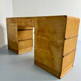 Old beech desk in art deco style with drawer, vintage 60s