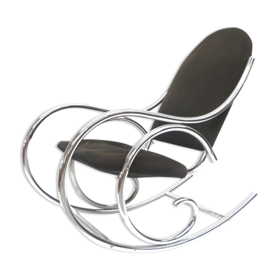 Rocking-chair du milieu du siècle avec cadre chromé massif et siège en tissu des années 70