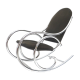 Mid century rocking chair with solid chrome frame and fabric seat from the 70s