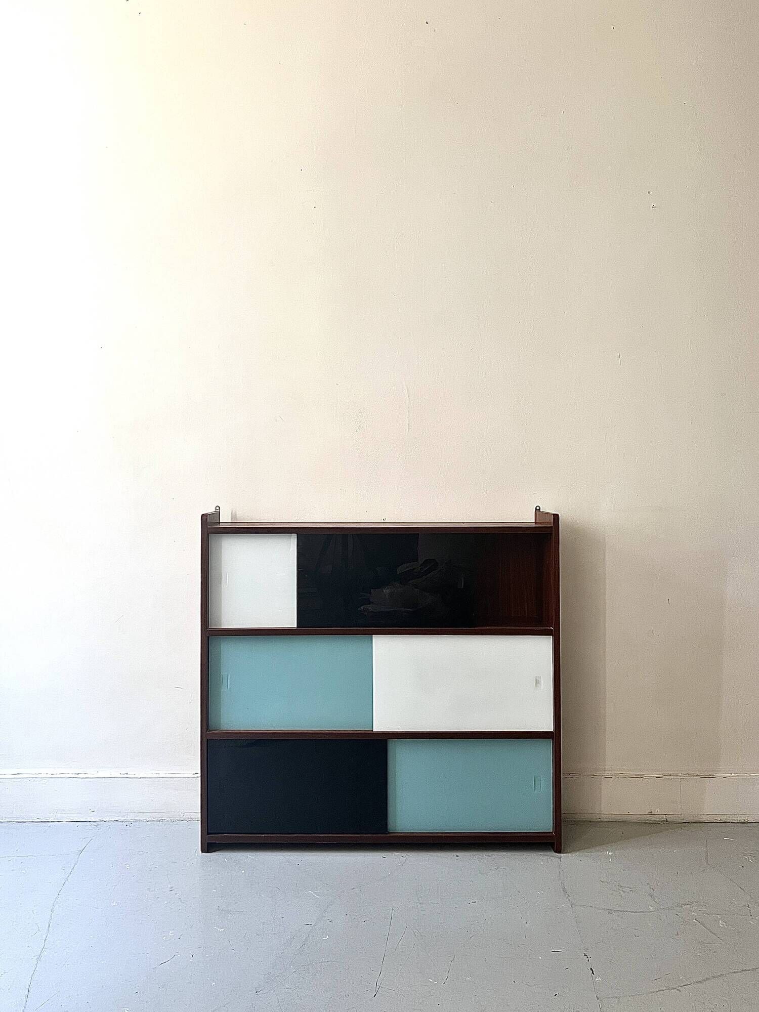 Large closed bookcase in wood and glass, Oscar Furniture design, 1950s