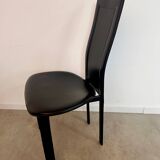 Lot 6 black leather chairs Italian design 80s Cattelan Italia vintage Lara model
