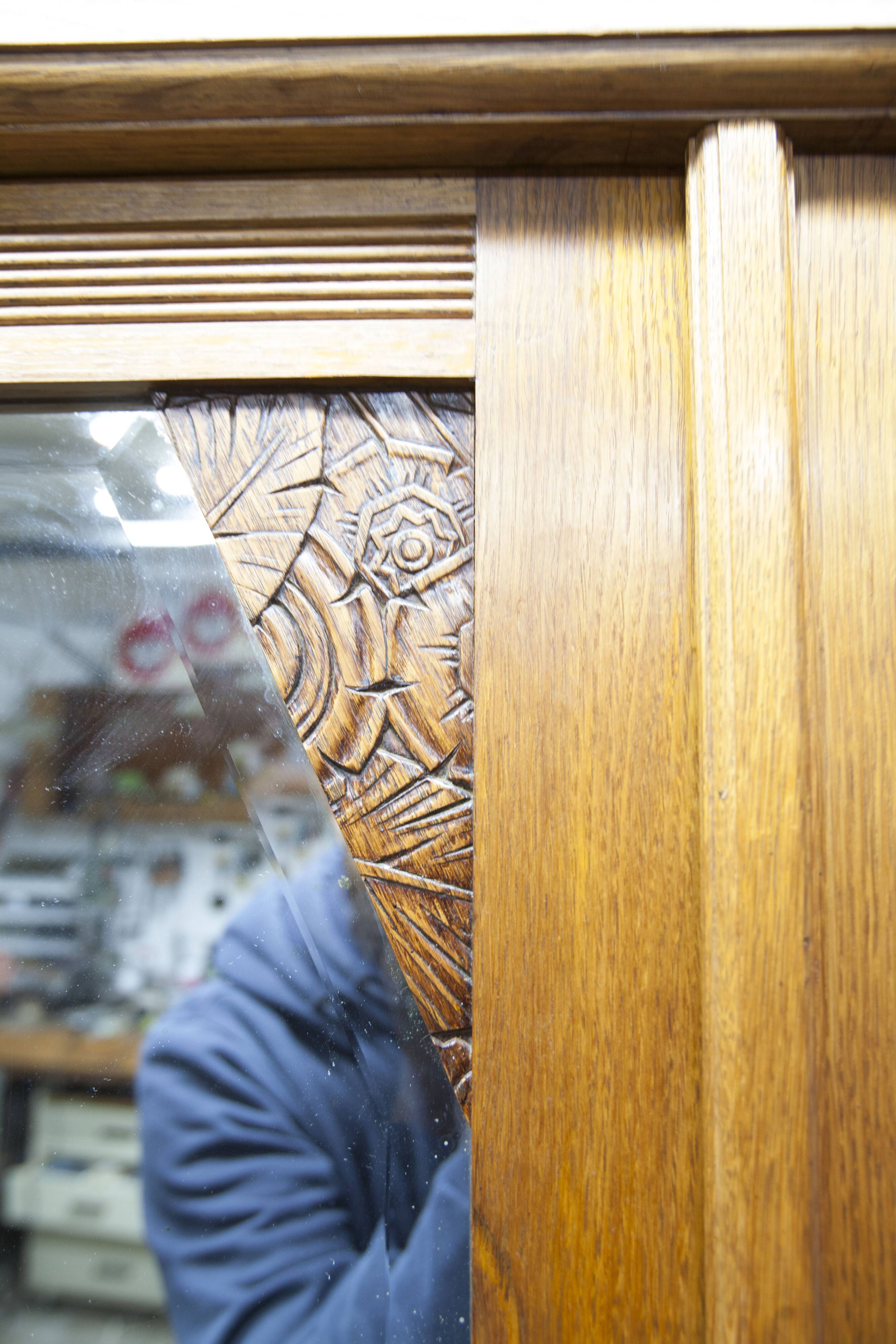 Art Deco carved oak wardrobe - Flemish workshop circa 1930