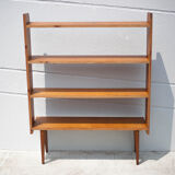 Wood bookcase shelf, wooden shelf on compass legs, storage unit, decoration