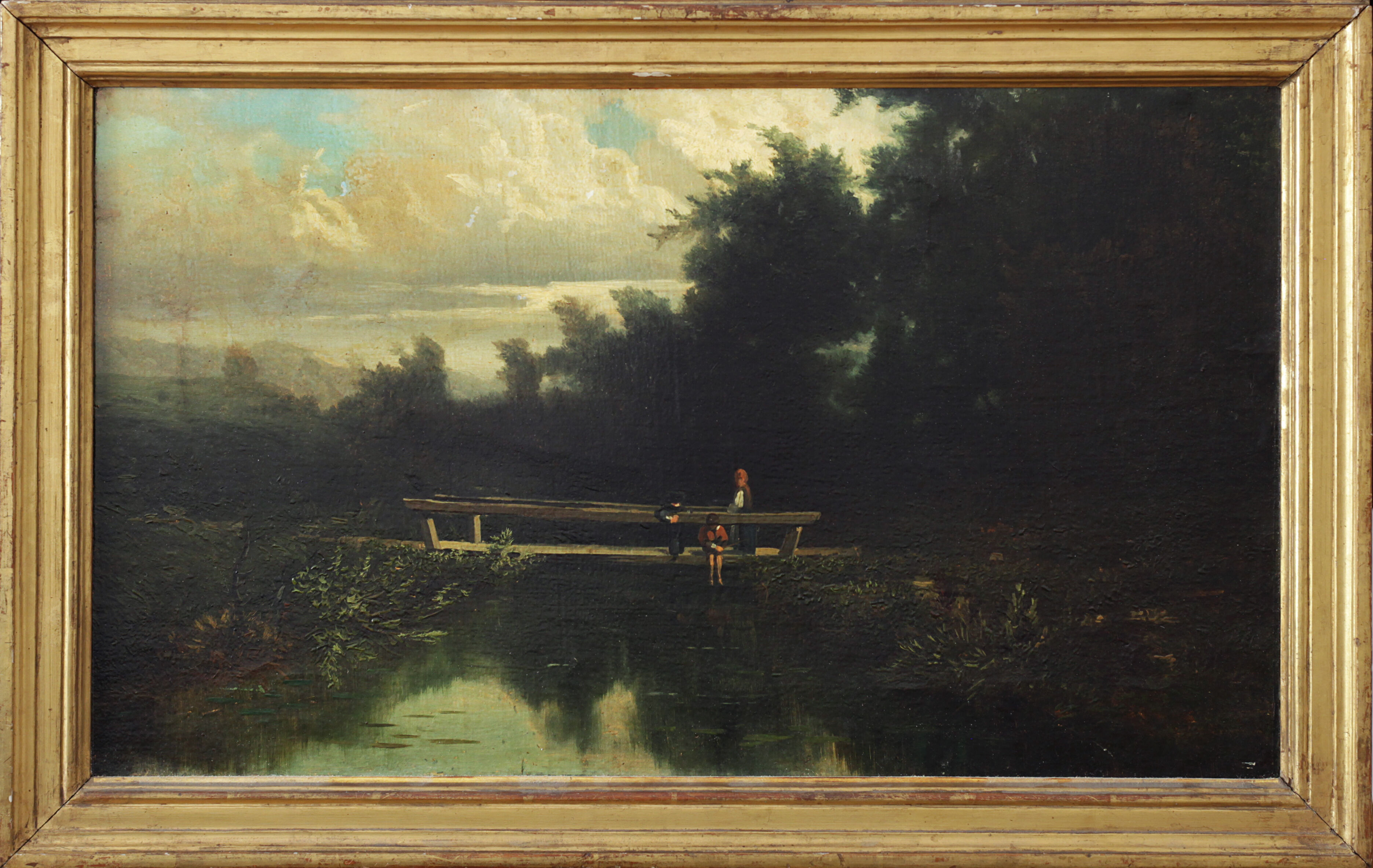 <paysage avec des ponts et des gens>, peintre italien du 19ème siècle