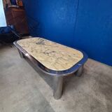 Italian design coffee table from the 70s, marble and chrome
