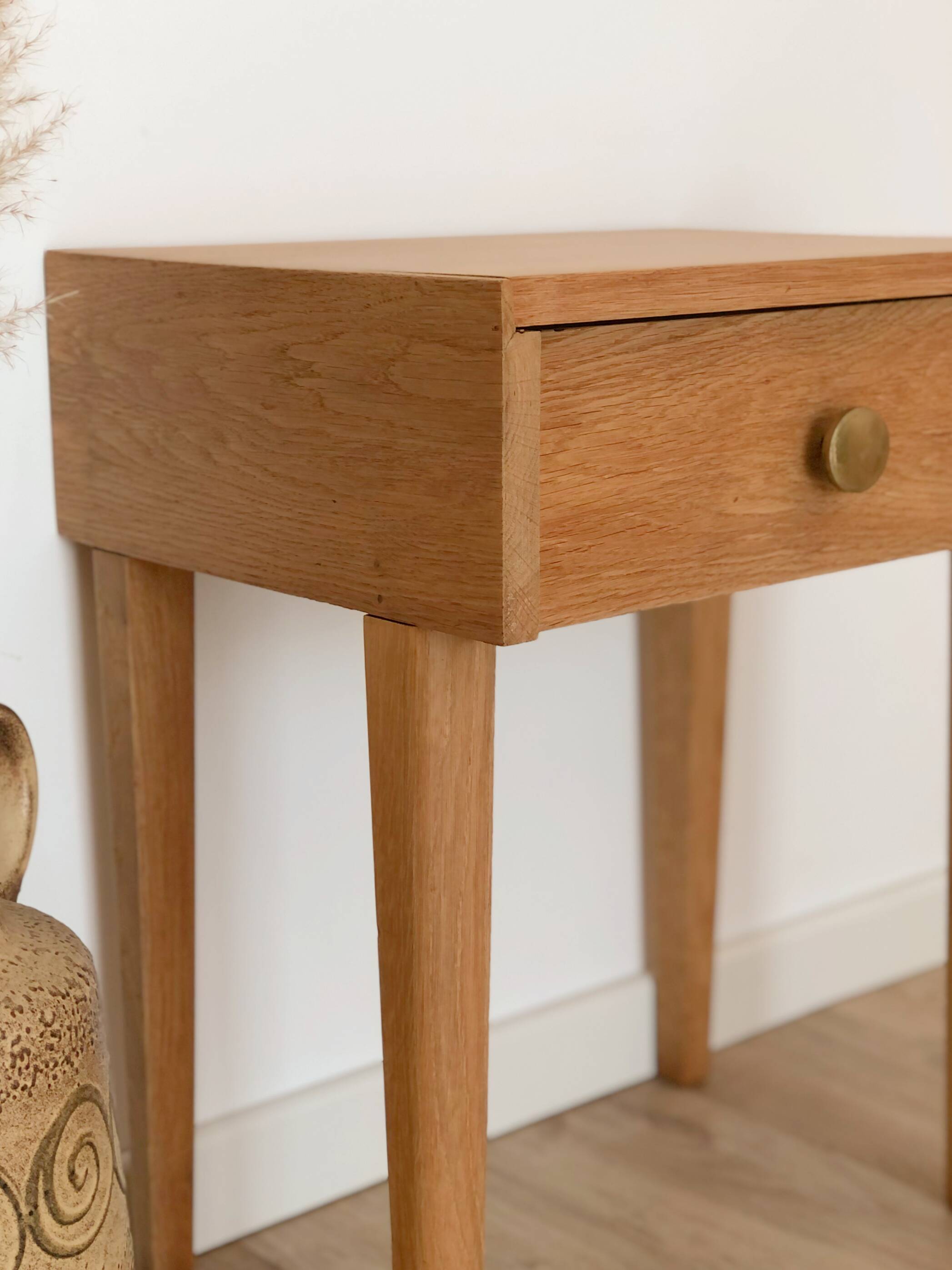 Vintage solid oak bedside table