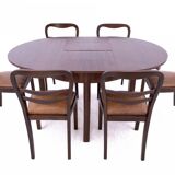 Extendable table with 6 chairs in Art Deco style, Poland, 1940s.