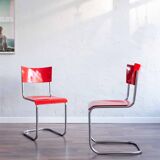 Functionalist Bauhaus Style Red Dining Chairs By Kovona, 1940s