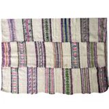 Soft carpet in natural white wool with colorful stripes Romanian carpet woven by hand 227x134cm