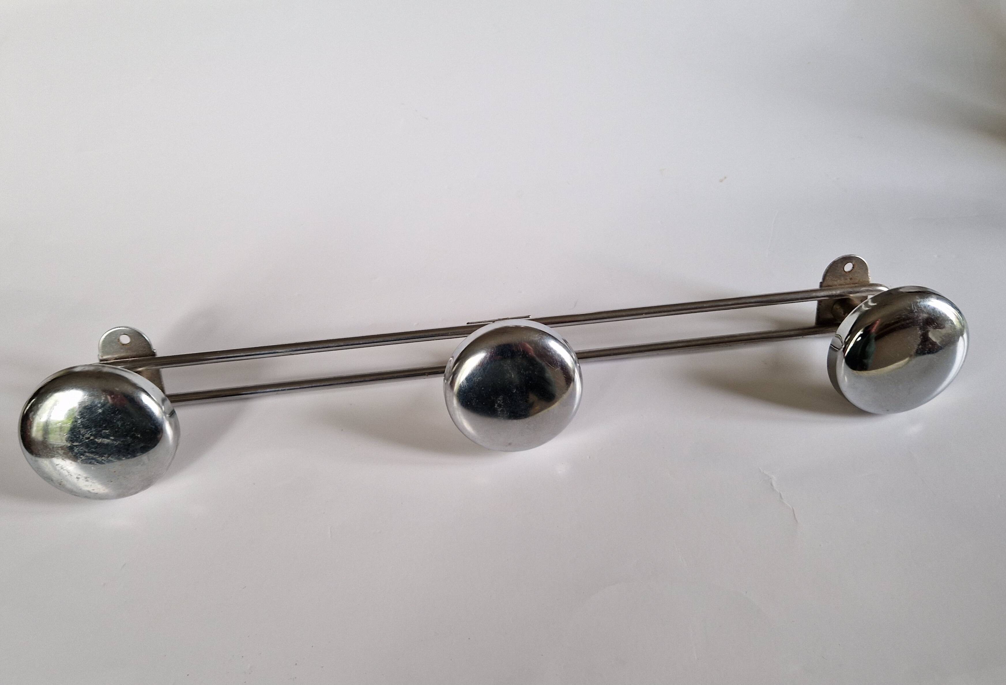 Chrome metal wall coat rack, vintage 1970s