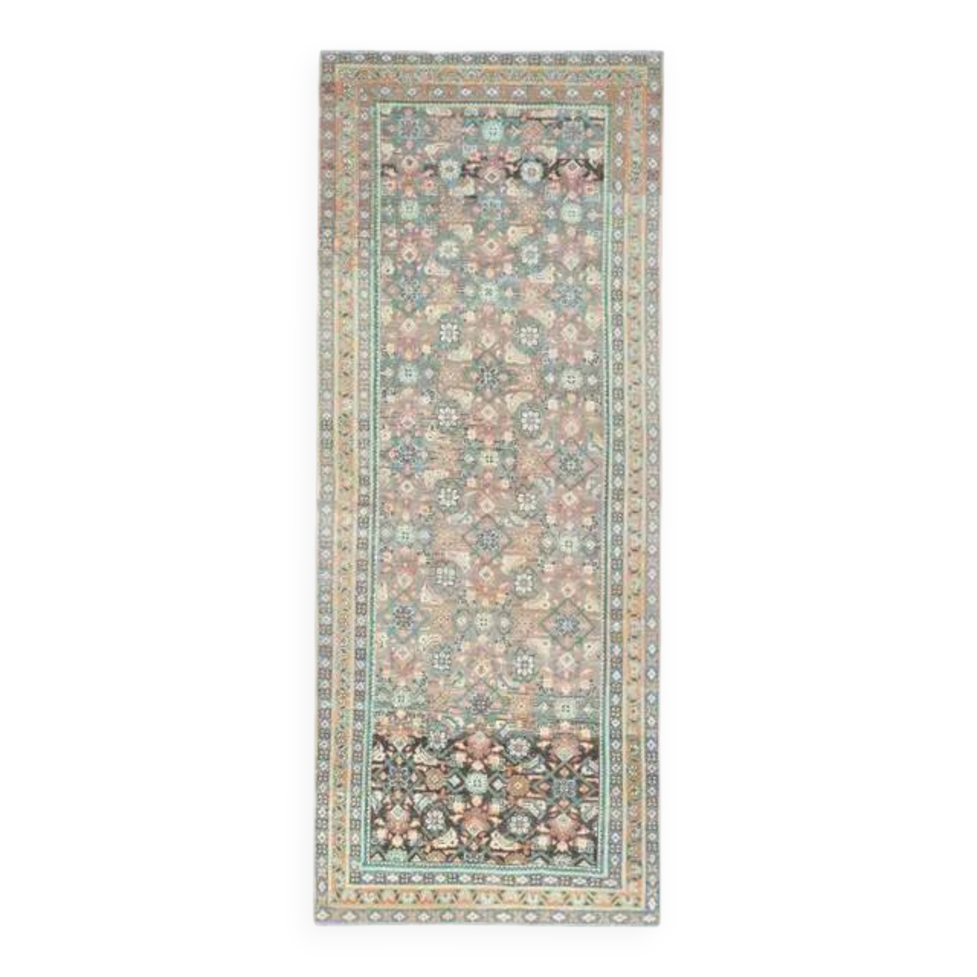 Vintage Turkish Oushak Handmade Wool Cotton Brown Runner Rug 118x301