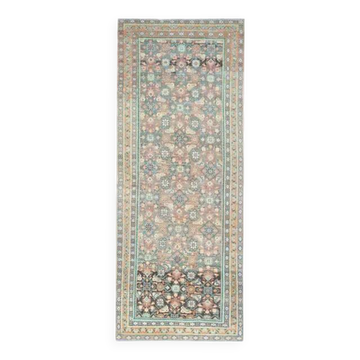 Tapis couloir vintage turc Oushak fait main en laine et coton marron 118x301