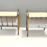 Pair of Brass and White Lacquered Nightstands with Marble Tops, Italy